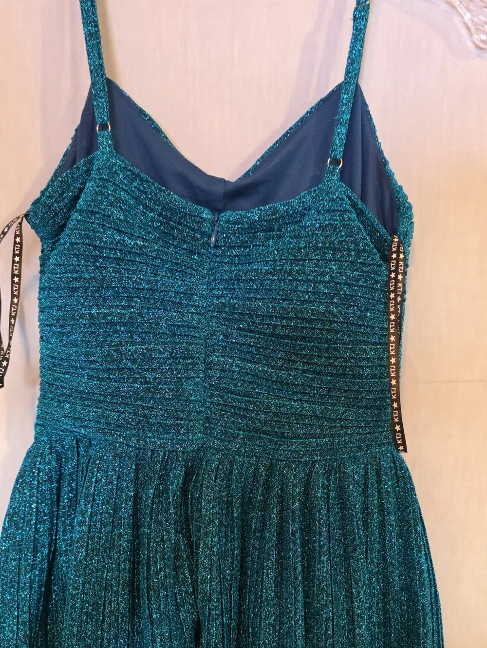 Katie J NYC Emerald Sparkle Spaghetti Strap Mini Dress For Girl XL